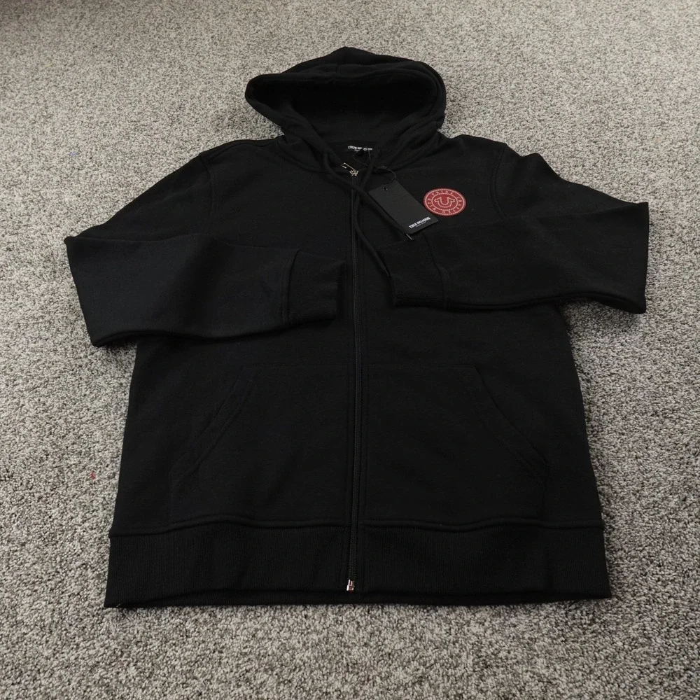 NEW True Religion Hoodie Mens L Black Logo Full Zip‎ Sweatshirt Sweater Jacket